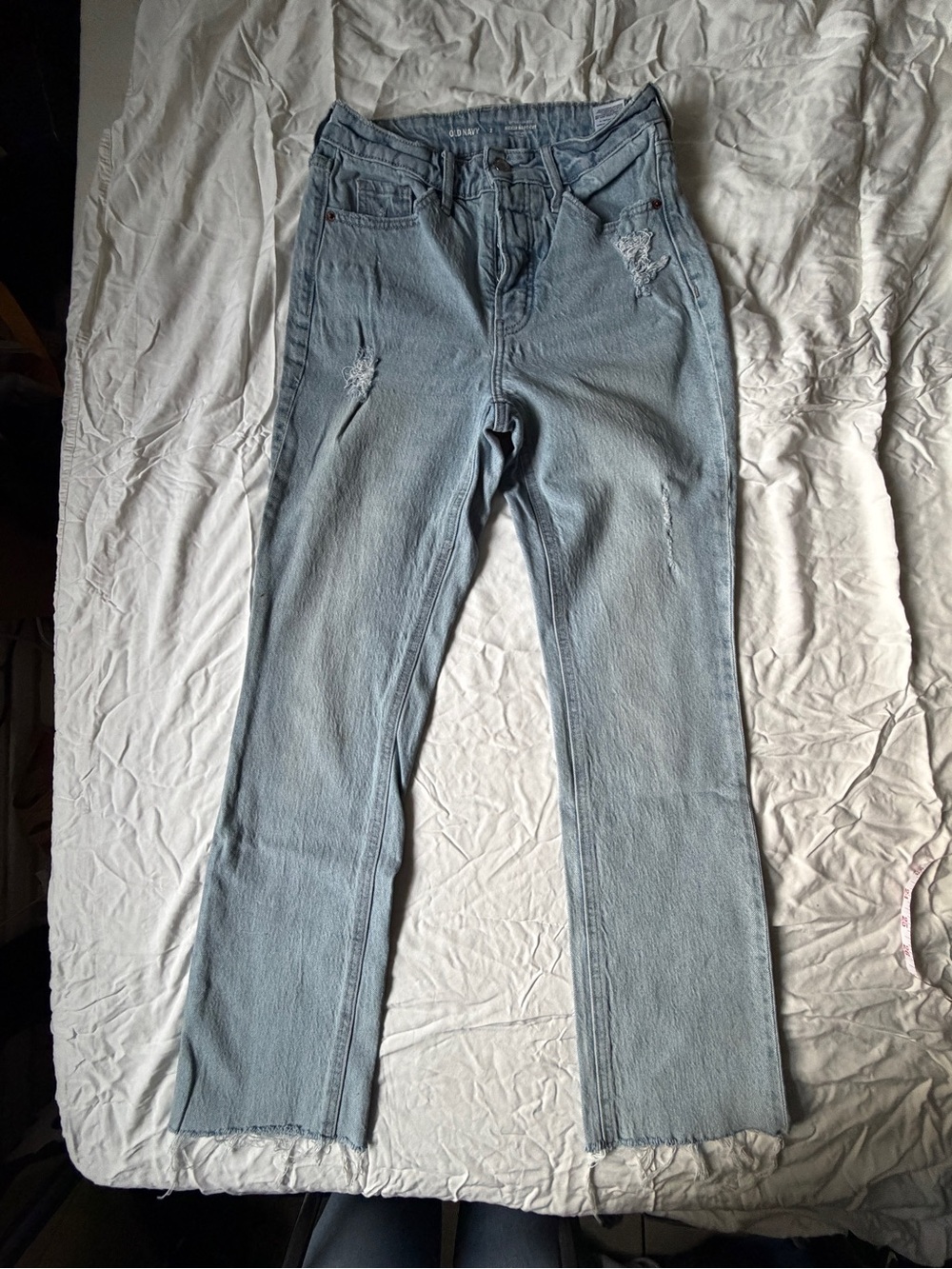 Old Navy Light Blue Straight Leg Distressed Jeans